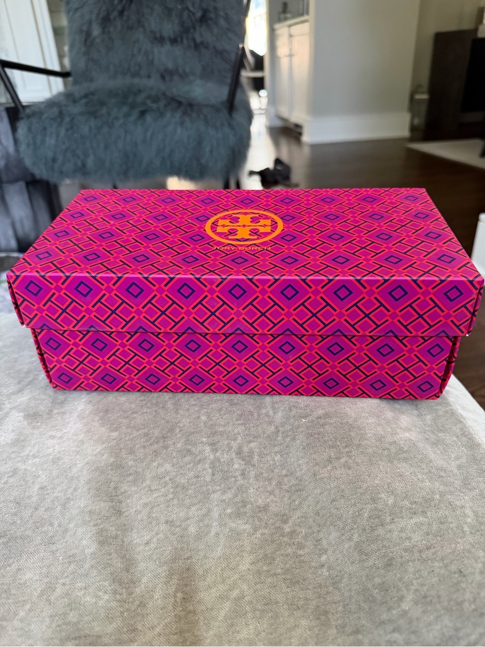 Tory Burch Pink Geometric Decorative Box with Gold Logo